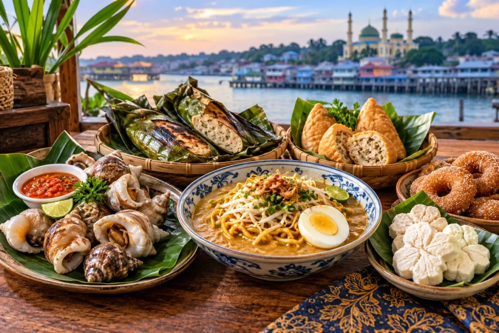 Ilustrasi kuliner Melayu dan hidangan laut Kepulauan Riau